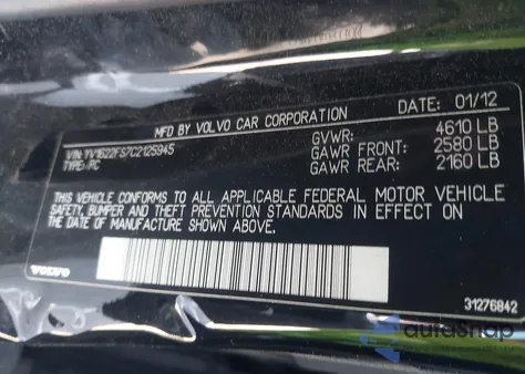 2012 Volvo S60 T5 from USA, damaged, VIN YV1622FS7C2125945